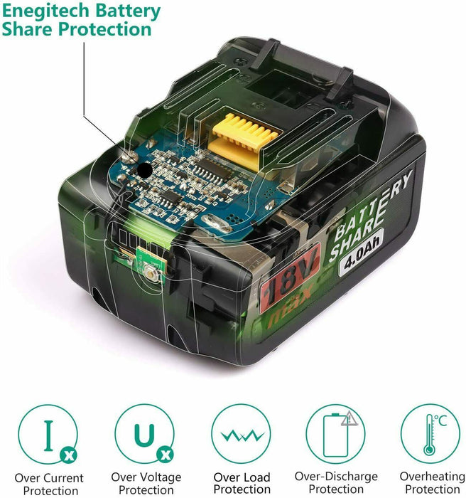 Enegitech 18V 4.0Ah Rechargeable Battery Lithium-ion ETB1840B with LED Indicator