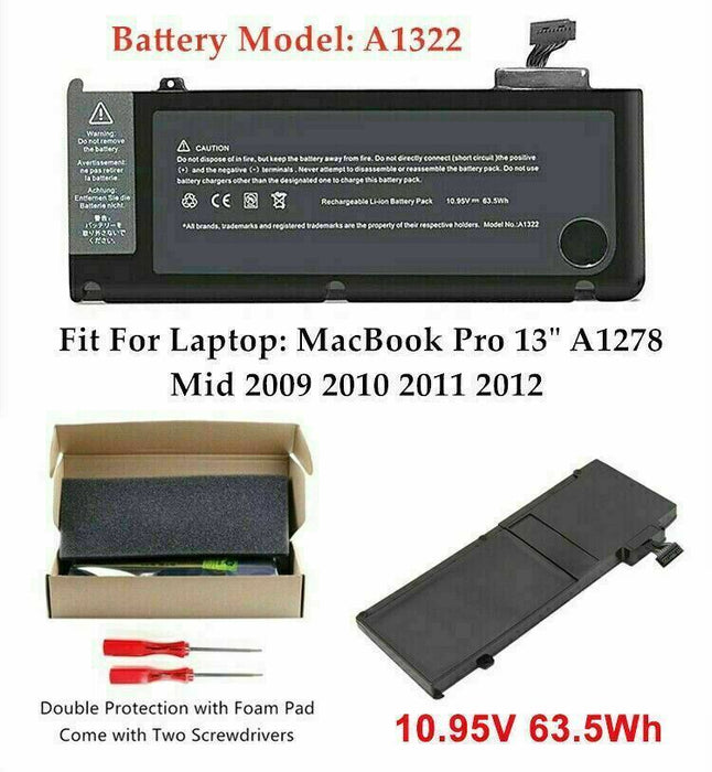Replacement A1322 Apple Macbook Pro 13" A1278 2009 2010 2011 2012 Battery 63.5Wh