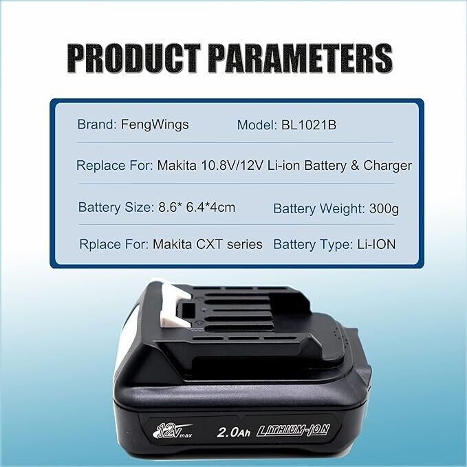 BL1021B 2.0Ah Replace For Makita 12V Battery BL1021B BL1016 BL1015 BL1041B 19733
