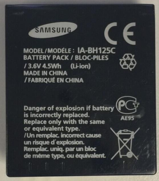 Battery 1000mAh Type IA-BH125C/WWD For Samsung HMX-R10 HMX-R10BP HMXR10BNXXA