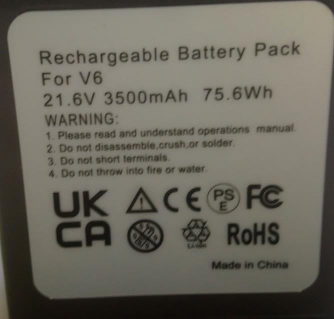Replacement Battery for Dyson V6 21.6V 3500mAh 75.6Wh